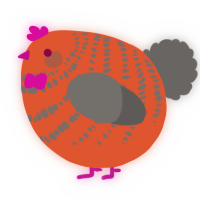 A vermilion and grey chicken with a bar pattern