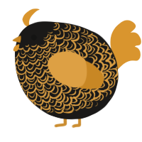 A sable and orange chicken with a double-lace pattern