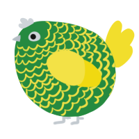 A viridian and yellow chicken with a lace pattern