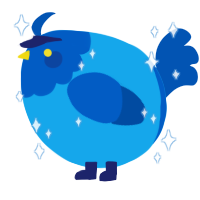 A sky and ultramarine chicken with a head pattern