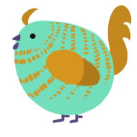 A mint and ochre chicken with a bar pattern