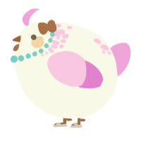A white and lavender chicken with a neck-speckle pattern