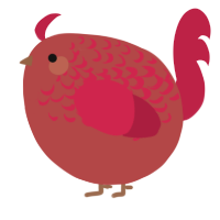 A red and crimson chicken with a half-lace pattern