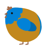 A ochre and sapphire chicken with a head pattern