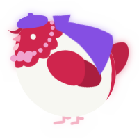 A white and crimson chicken with a head pattern