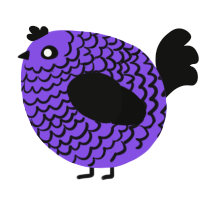 A blurple and black chicken with a lace pattern