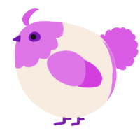A cream and orchid chicken with a head pattern