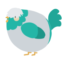 A mist and turquoise chicken with a head pattern