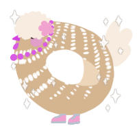 A beige and cream chicken with a bar pattern