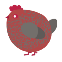 A red and grey chicken with a double-lace pattern