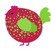 A crimson and grass chicken with a speckle pattern
