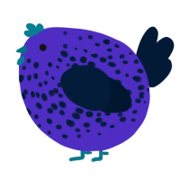 A indigo and tumblr chicken with a speckle pattern
