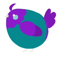A teal and violet chicken with a head pattern