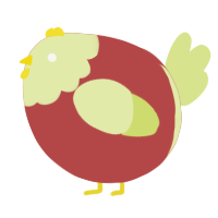 A red and lemon chicken with a head pattern