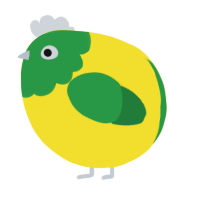 A yellow and viridian chicken with a head pattern
