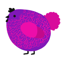 A violet and fuchsia chicken with a double-lace pattern