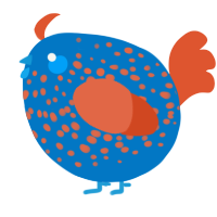 A sapphire and vermilion chicken with a speckle pattern