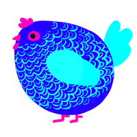 A indigo and aqua chicken with a double-lace pattern