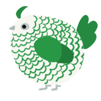 A white and viridian chicken with a lace pattern