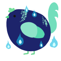 A navy and mint chicken with a neck-band pattern