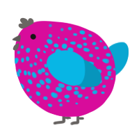 A fuchsia and cerulean chicken with a speckle pattern