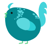 A teal and aqua chicken with a neck-speckle pattern