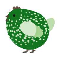 A leaf and gluppy chicken with a speckle pattern