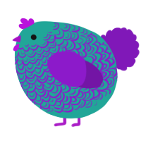 A turquoise and violet chicken with a double-lace pattern