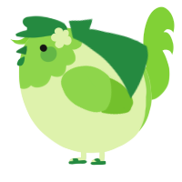 A apple and grass chicken with a head pattern