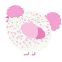 A white and pink chicken with a speckle pattern
