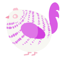 A white and orchid chicken with a bar pattern
