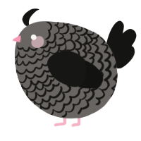 A grey and black chicken with a lace pattern