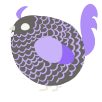 A grey and lilac chicken with a lace pattern