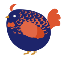A navy and vermilion chicken with a half-lace pattern