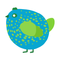 A cerulean and grass chicken with a speckle pattern