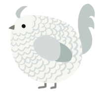 A white and silver chicken with a lace pattern