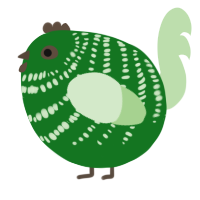 A leaf and gluppy chicken with a bar pattern