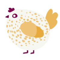 A white and honey chicken with a speckle pattern