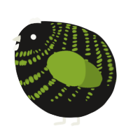A sable and chartreuse chicken with a bar pattern