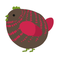 A bark and crimson chicken with a bar pattern
