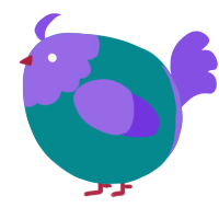 A teal and blurple chicken with a head pattern