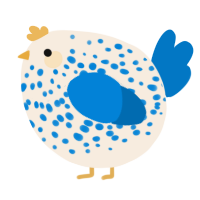 A cream and sapphire chicken with a speckle pattern