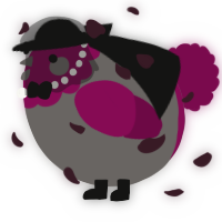 A grey and wine chicken with a head pattern