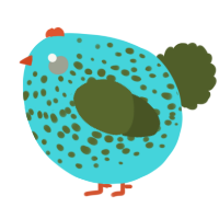 A aqua and olive chicken with a speckle pattern
