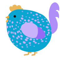 A cerulean and lilac chicken with a speckle pattern