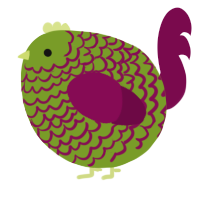 A chartreuse and wine chicken with a lace pattern
