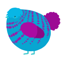 A cerulean and plum chicken with a bar pattern