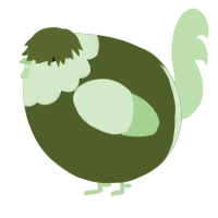 A olive and gluppy chicken with a head pattern