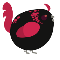 A black and crimson chicken with a neck-speckle pattern