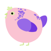 A rose and blurple chicken with a neck-speckle pattern